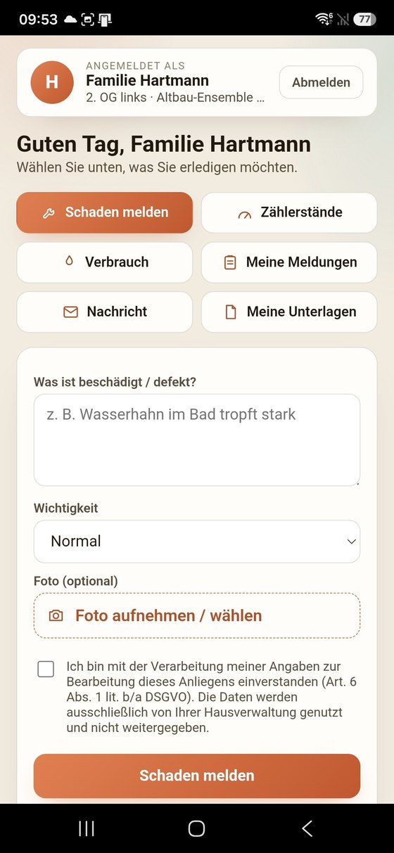 ProfiSuite Immo Mieter-Portal – Schaden melden